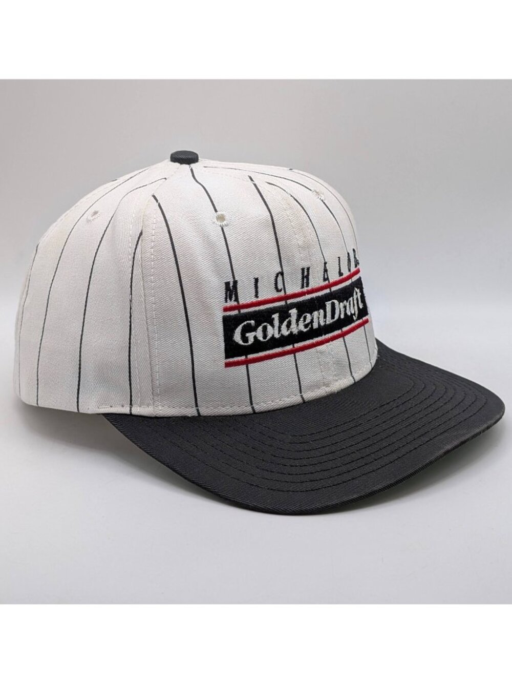 Michelob Golden Draft Beer Hat Snapback Cap Pin Striped White Black Vintage 90s